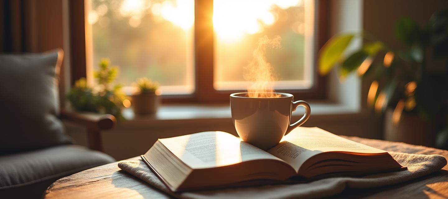 Café du matin, carnet ouvert — routine matinale